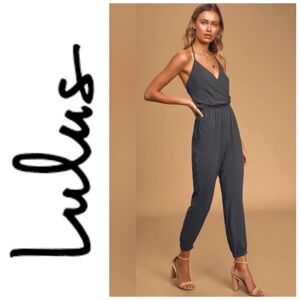 Lulu’s Learning To Fly charcoal grey jumpsuit